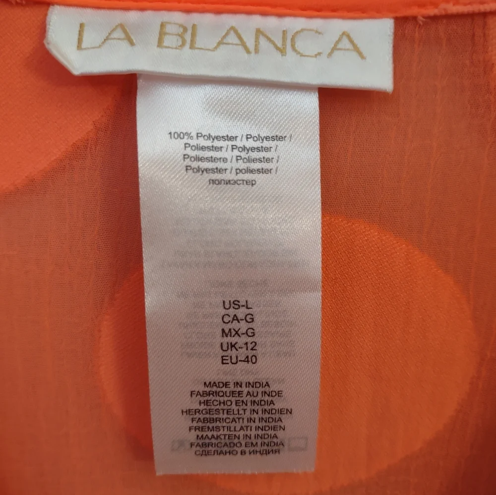 ​La Blanca Coral Neon Orange Polka Dot Sheer Swim Cover Up Size Large - Picture 6 of 11